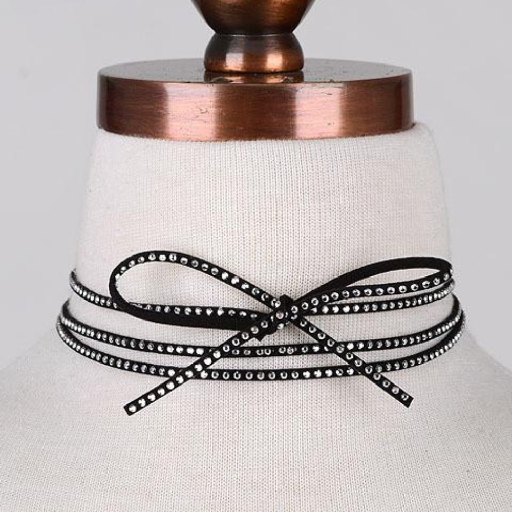Thin Rhinestone Studded Wrap Choker